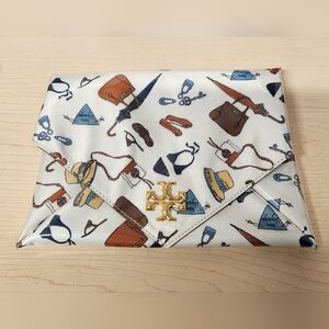 Tory Burch Bon Voyage Print Gold Label Travel Envelope Snap Bag Pouch Clutch